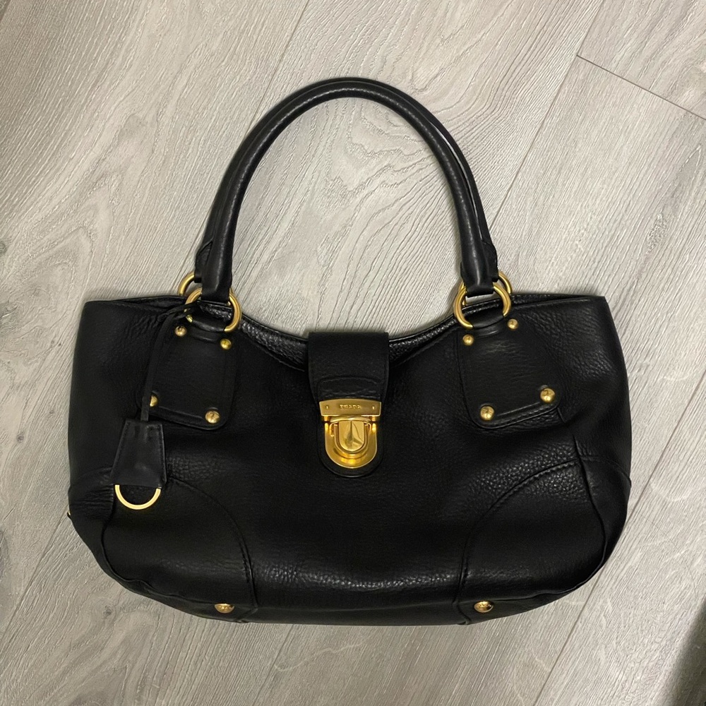 Prada black leather shopping tote
